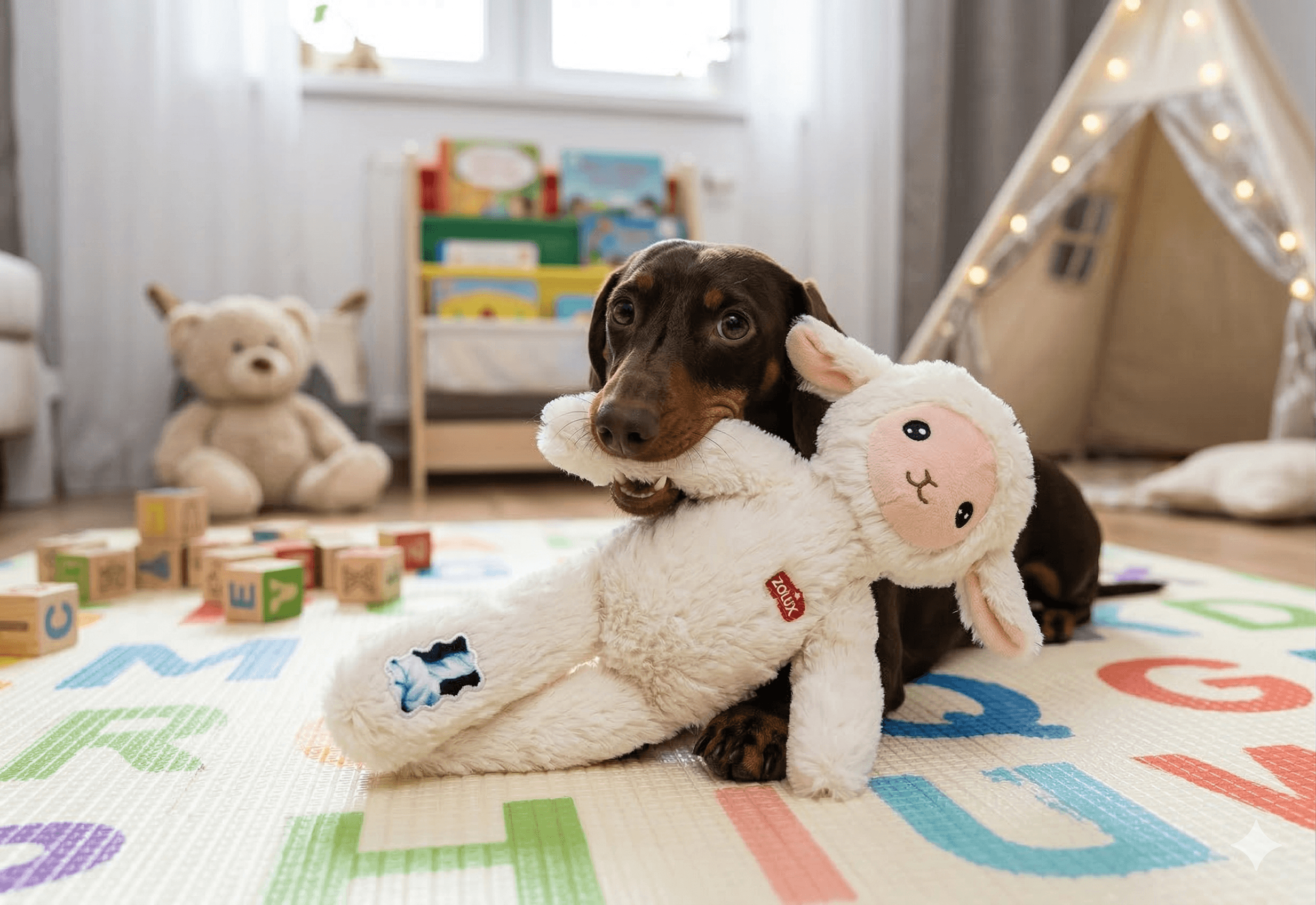 ZOLUX FURRY FARM Plüsch-Hundespielzeug, Schaf Lenny, 33 cm – Bild 6