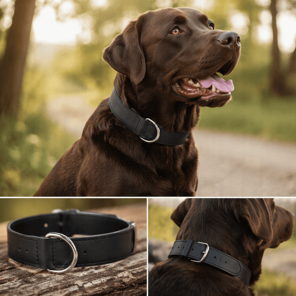 ZOLUX Verstärktes Hundehalsband aus Doppel-Leder, 45 cm, schwarz – Bild 7