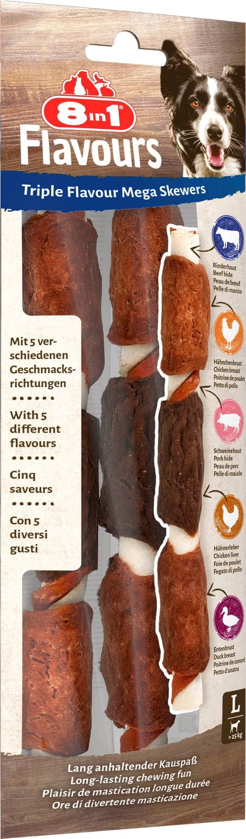 8in1 Triple Flavour Kaustangen für Hunde große Spieße, 160g – Bild 3