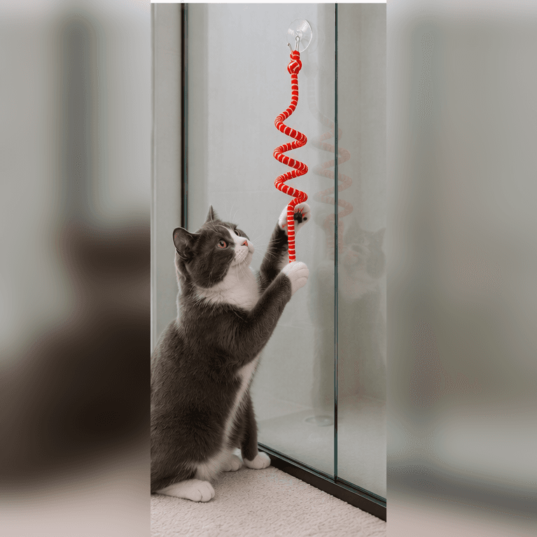 ZOLUX Hängendes Katzenspielzeug MALO mit Pompon und Feder, 80 cm, rot – Bild 6