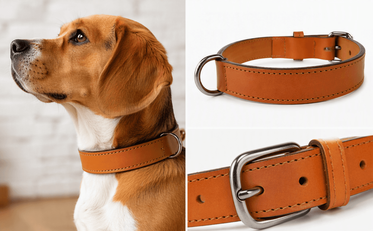 ZOLUX Verstärktes Hundehalsband aus Doppel-Leder, 35 cm, natur – Bild 4