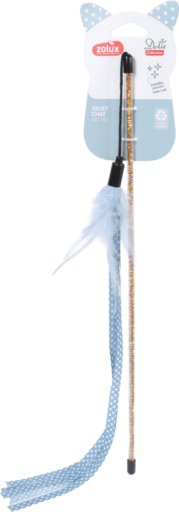 ZOLUX DOTIE Katzenspielangel mit Bändern und Federn, blau, 45 cm – Bild 1