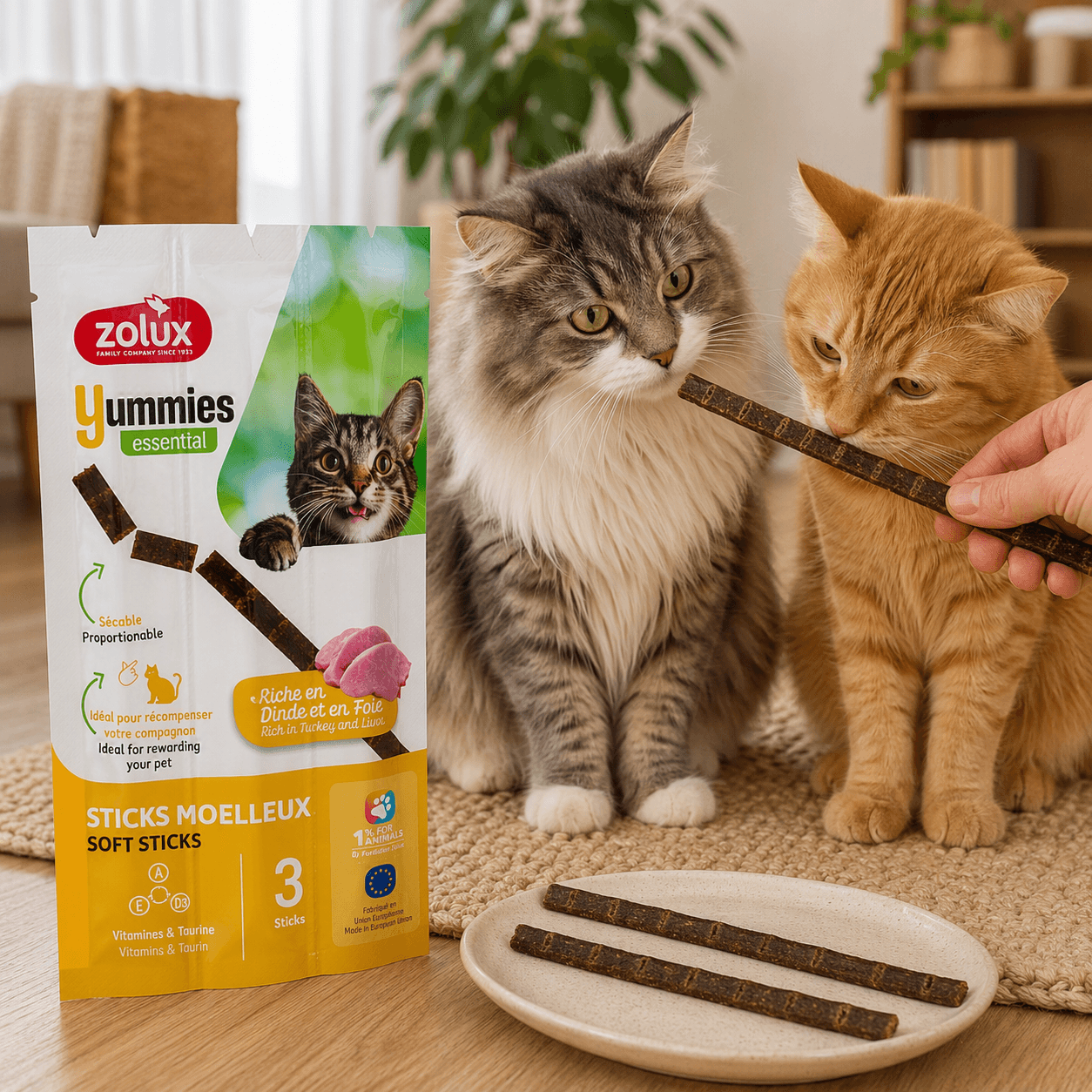 ZOLUX YUMMIES Weiche Trainingssnacks für Katzen, Stäbchen Truthahn und Leber, 3 x 5 g – Bild 6