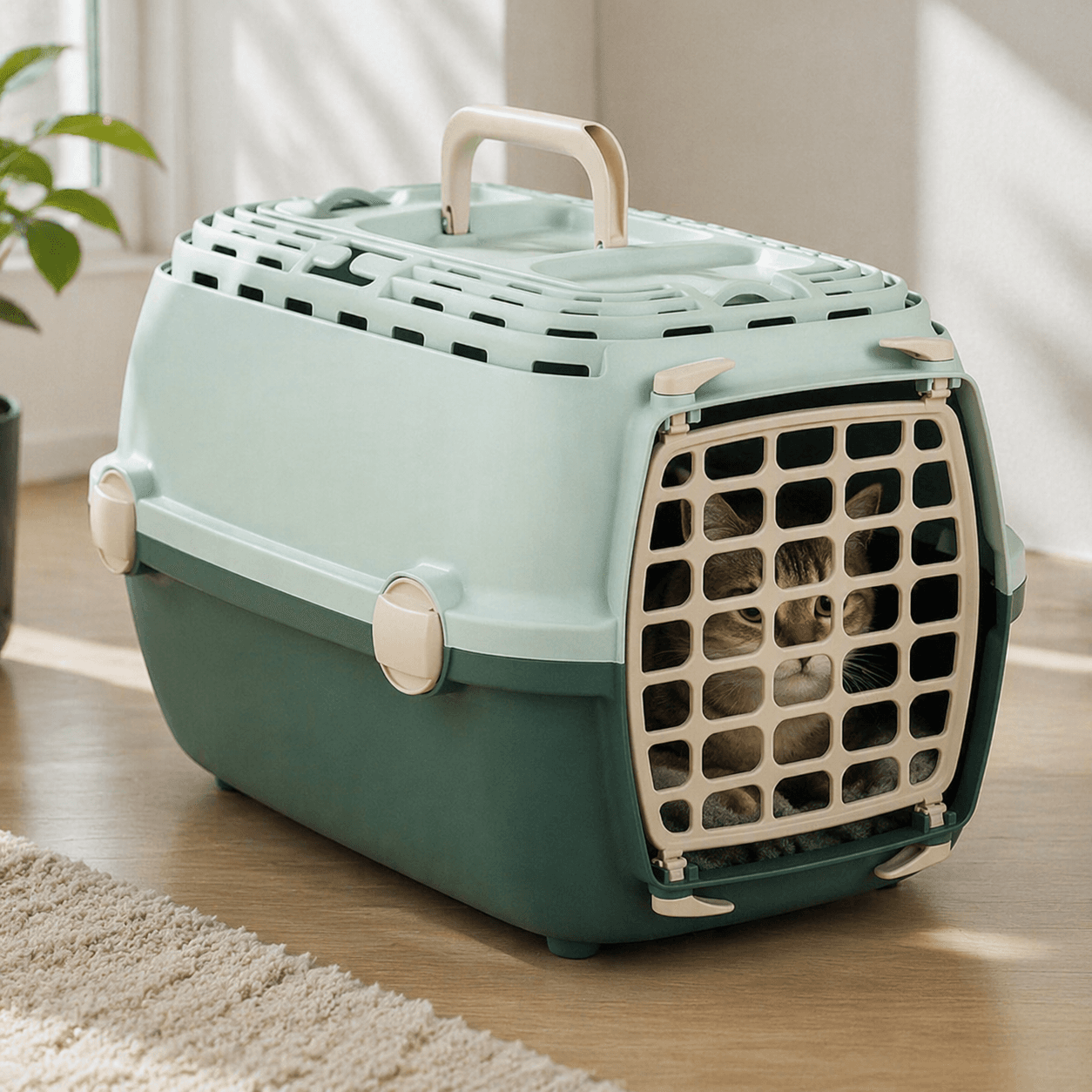 ZOLUX Transportbox für Hunde und Katzen bis 6 kg HORIZON 1, grüne Kunststofftür – Bild 4