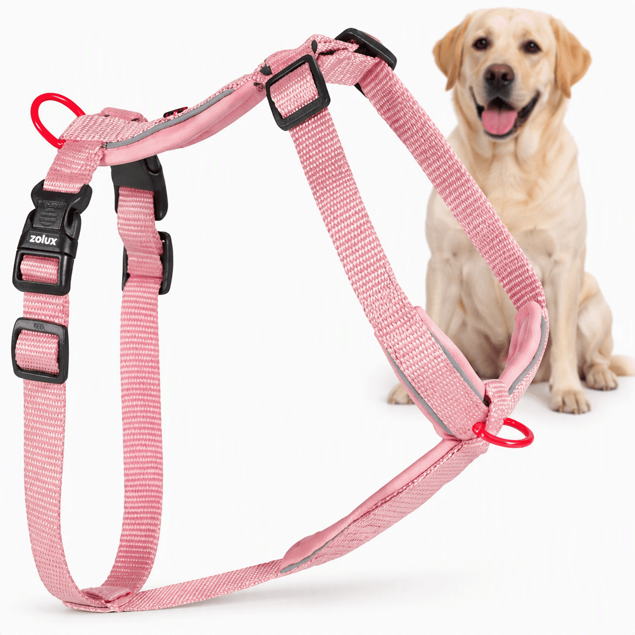 ZOLUX Premium-Nylon-Hundegeschirr, Größe L/XL, 65–97 cm, 25 mm, rosa – Bild 1