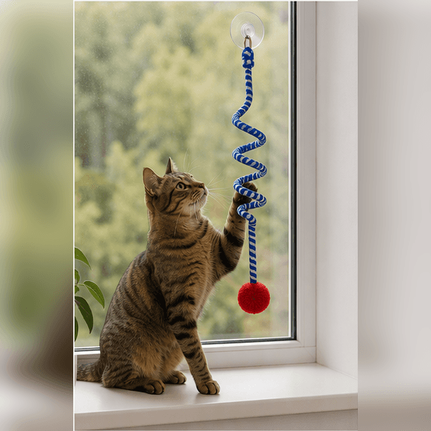 ZOLUX Hängendes Katzenspielzeug MALO mit Pompon und Feder, 80 cm, blau – Bild 8