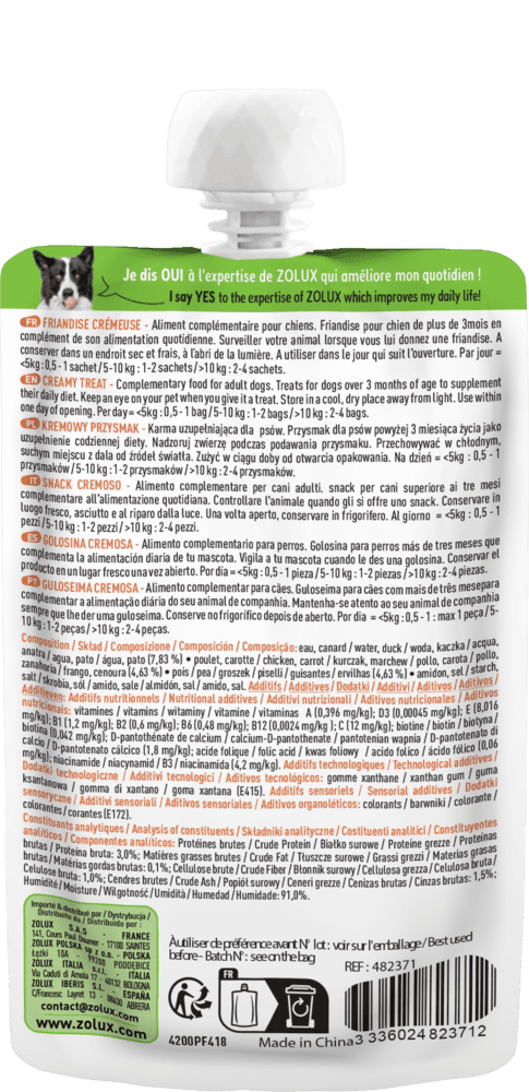 ZOLUX SWEETIES XL Cremiger Hundesnack mit Ente 90 g – Bild 2