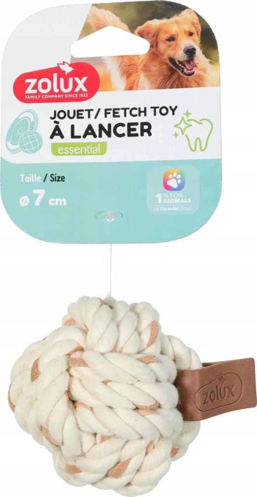 ZOLUX LEATHER TOUCH Seilball für Hunde zum Apportieren, 7 cm – Bild 1