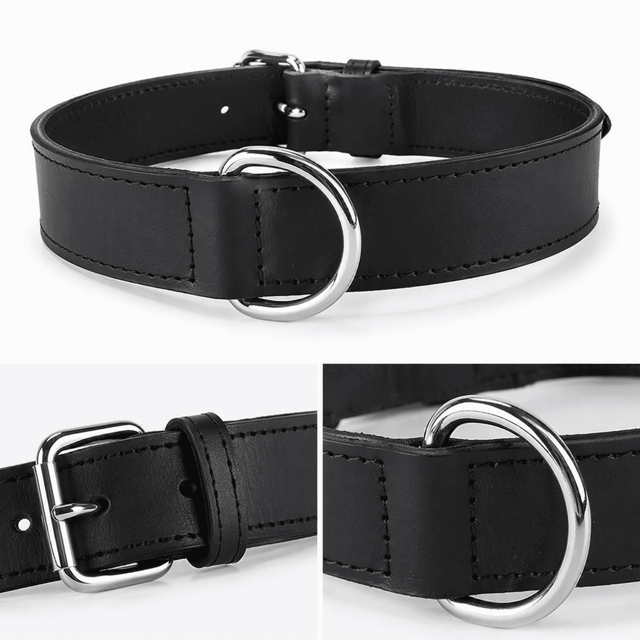 ZOLUX Verstärktes Hundehalsband aus Doppel-Leder, 45 cm, schwarz – Bild 5