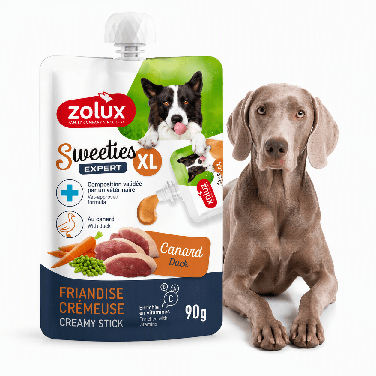ZOLUX SWEETIES XL Cremiger Hundesnack mit Ente 90 g – Bild 1