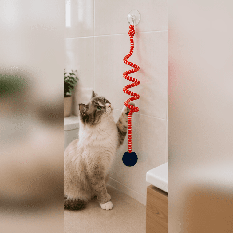 ZOLUX Hängendes Katzenspielzeug MALO mit Pompon und Feder, 80 cm, rot – Bild 5
