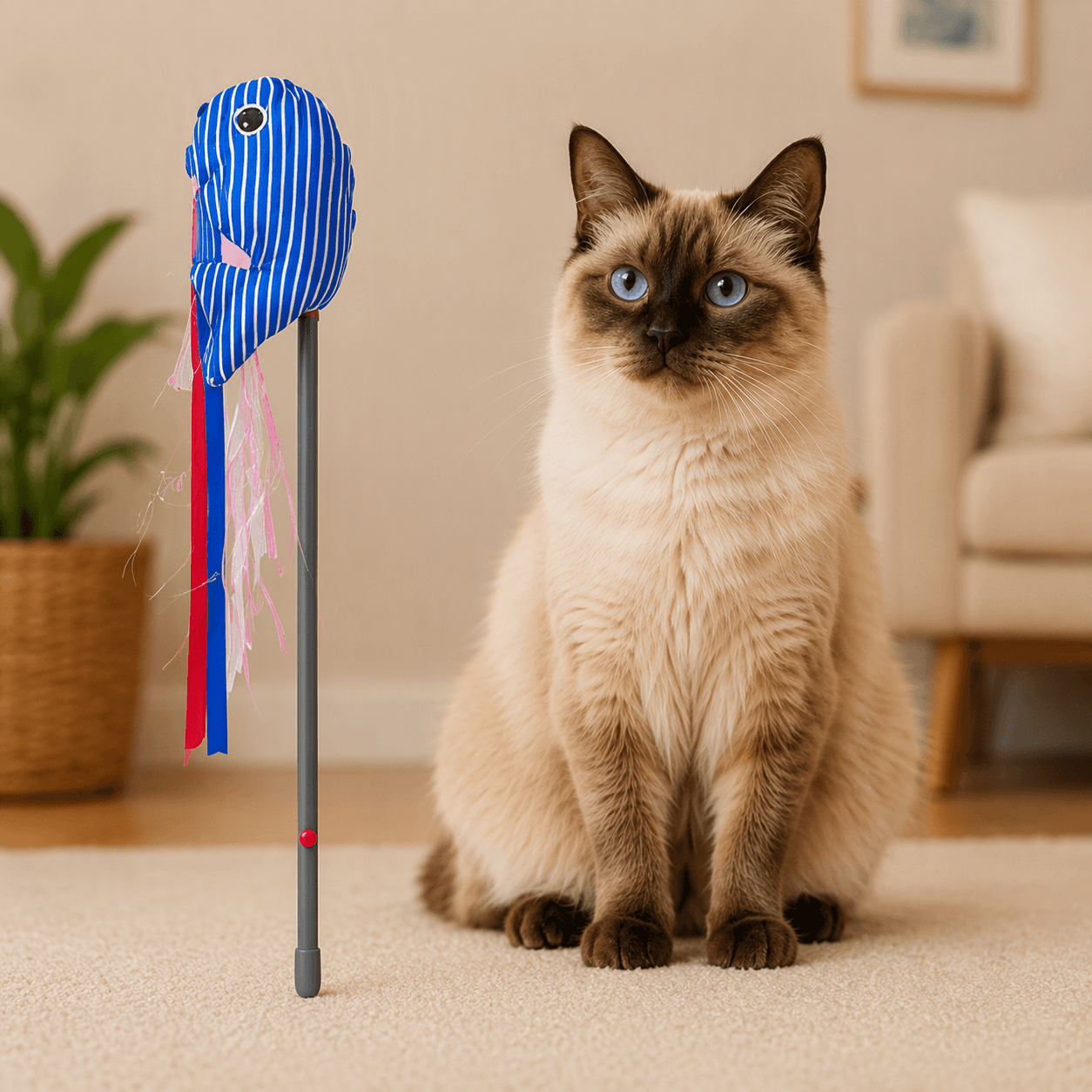 ZOLUX MALO Bewegliche Katzenspielangel mit Druckknopf, Wal, blau – Bild 3