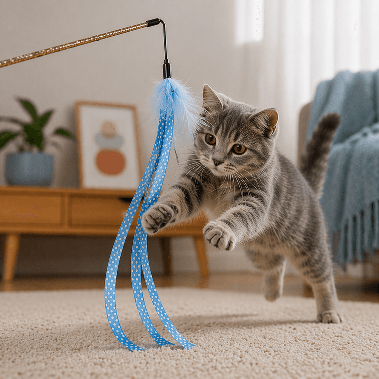 ZOLUX DOTIE Katzenspielangel mit Bändern und Federn, blau, 45 cm – Bild 8