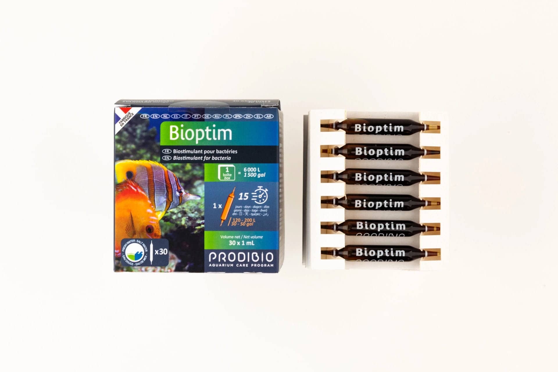 PRODIBIO Bioptim Fresh and Salt 30 Ampullen – Mikroelemente für die Bakterien in BioDigest für Meerwasseraquarien – Bild 1