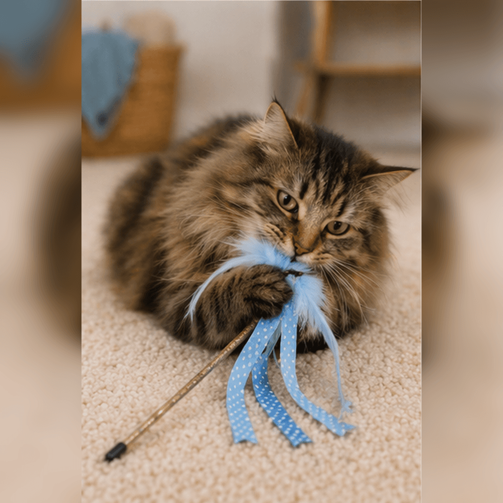 ZOLUX DOTIE Katzenspielangel mit Bändern und Federn, blau, 45 cm – Bild 5