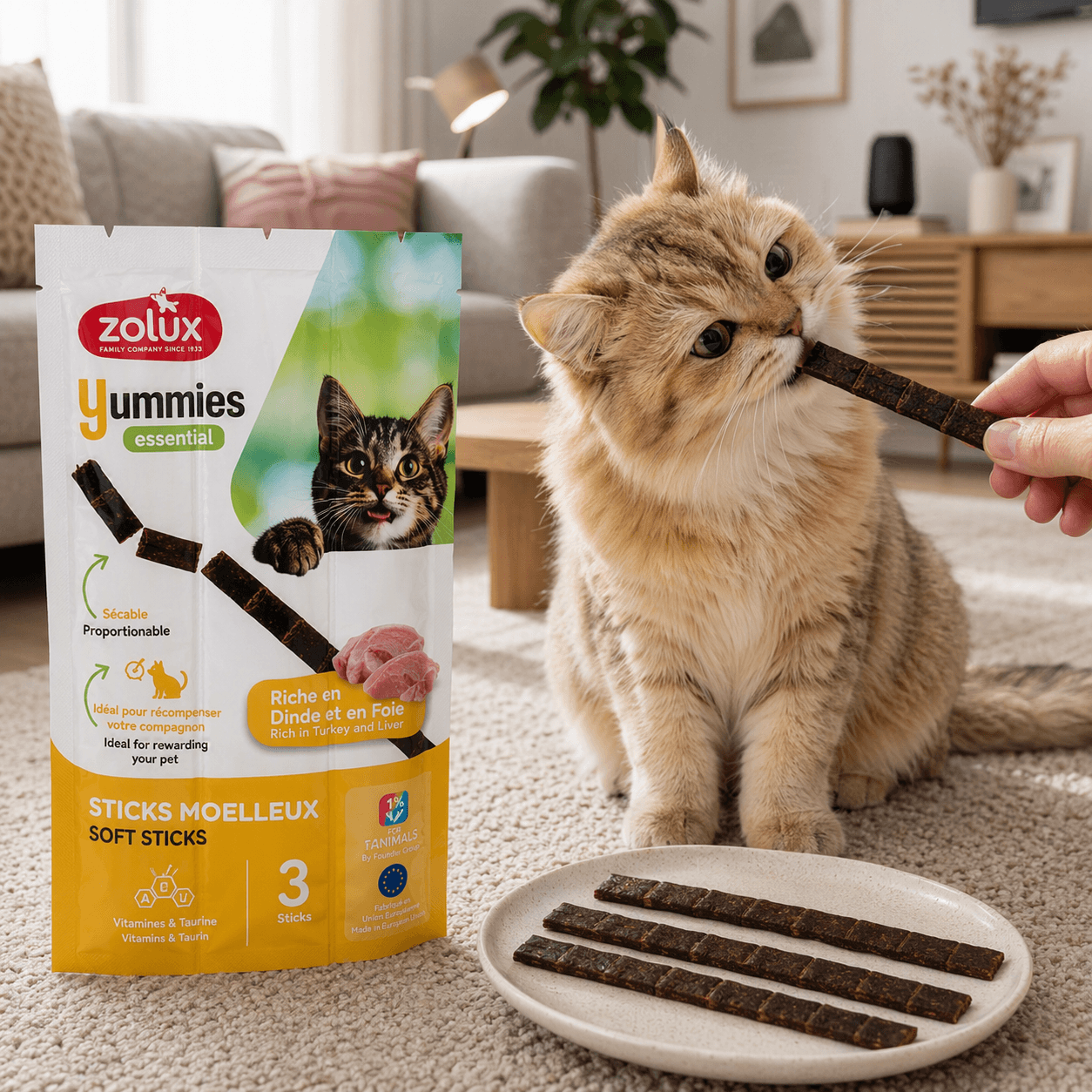 ZOLUX YUMMIES Weiche Trainingssnacks für Katzen, Stäbchen Truthahn und Leber, 3 x 5 g – Bild 4