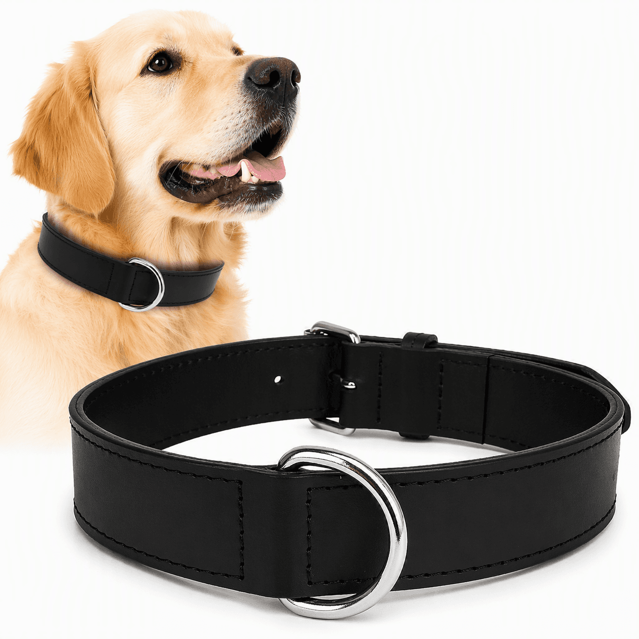 ZOLUX Verstärktes Hundehalsband aus Doppel-Leder, 80 cm, schwarz – Bild 9