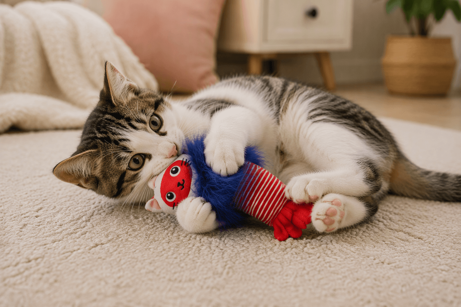 ZOLUX MALO Plüsch-Katzenspielzeug, Katze mit Languste, rot – Bild 7