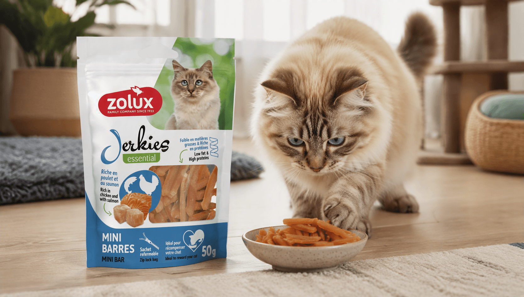 ZOLUX JERKIES Katzensnack mit Hähnchen und Lachs, 50 g – Bild 7