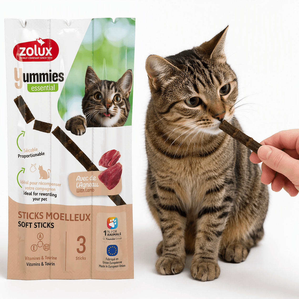 ZOLUX YUMMIES Weiche Trainingssnacks für Katzen, Stäbchen Lamm und Reis, 3 x 5 g – Bild 6
