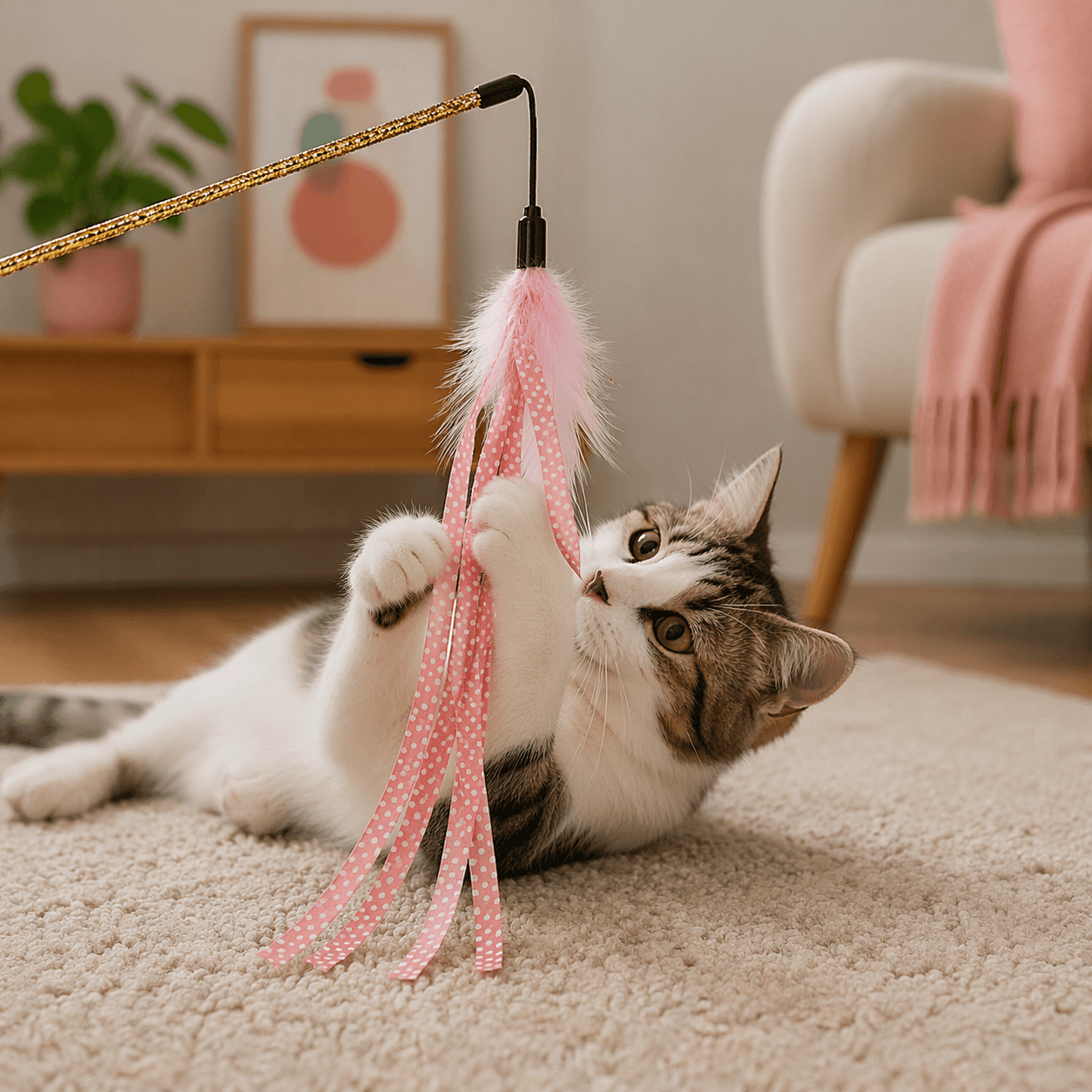 ZOLUX DOTIE Katzenspielangel mit Bändern und Federn, rosa, 45 cm – Bild 8