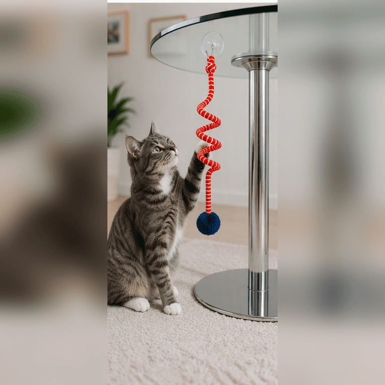 ZOLUX Hängendes Katzenspielzeug MALO mit Pompon und Feder, 80 cm, rot – Bild 8