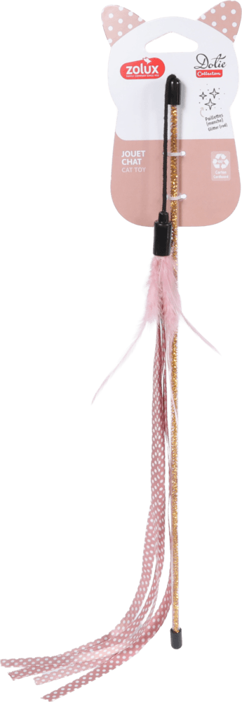ZOLUX DOTIE Katzenspielangel mit Bändern und Federn, rosa, 45 cm – Bild 1
