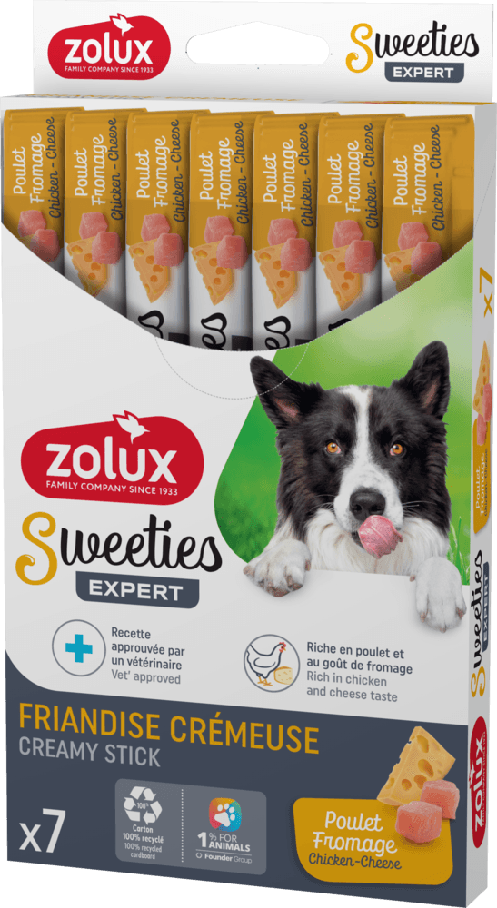 ZOLUX SWEETIES Cremiger Hundesnack mit Huhn und Käse 7 x 14 g – Bild 2