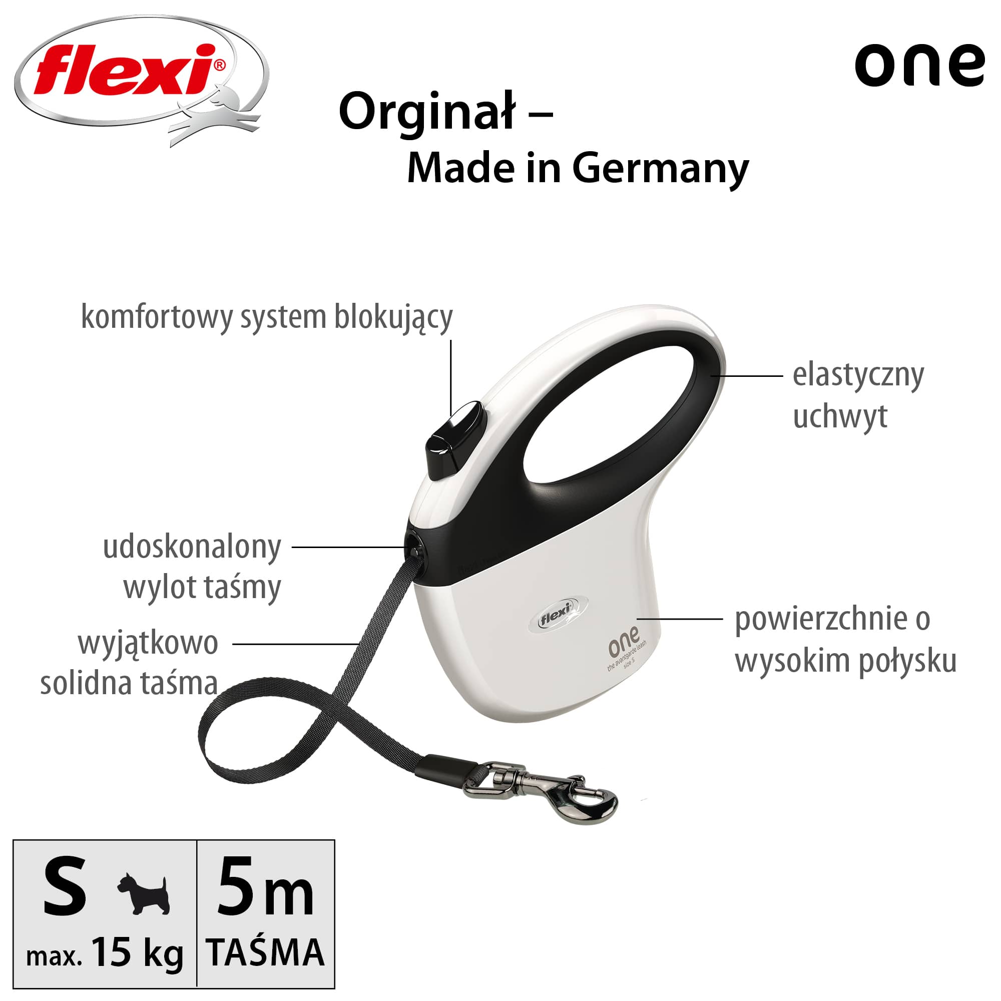 FLEXI ALL FOR ONE Automatikleine für Hunde, Band, S, 5 m, weiß – Bild 7