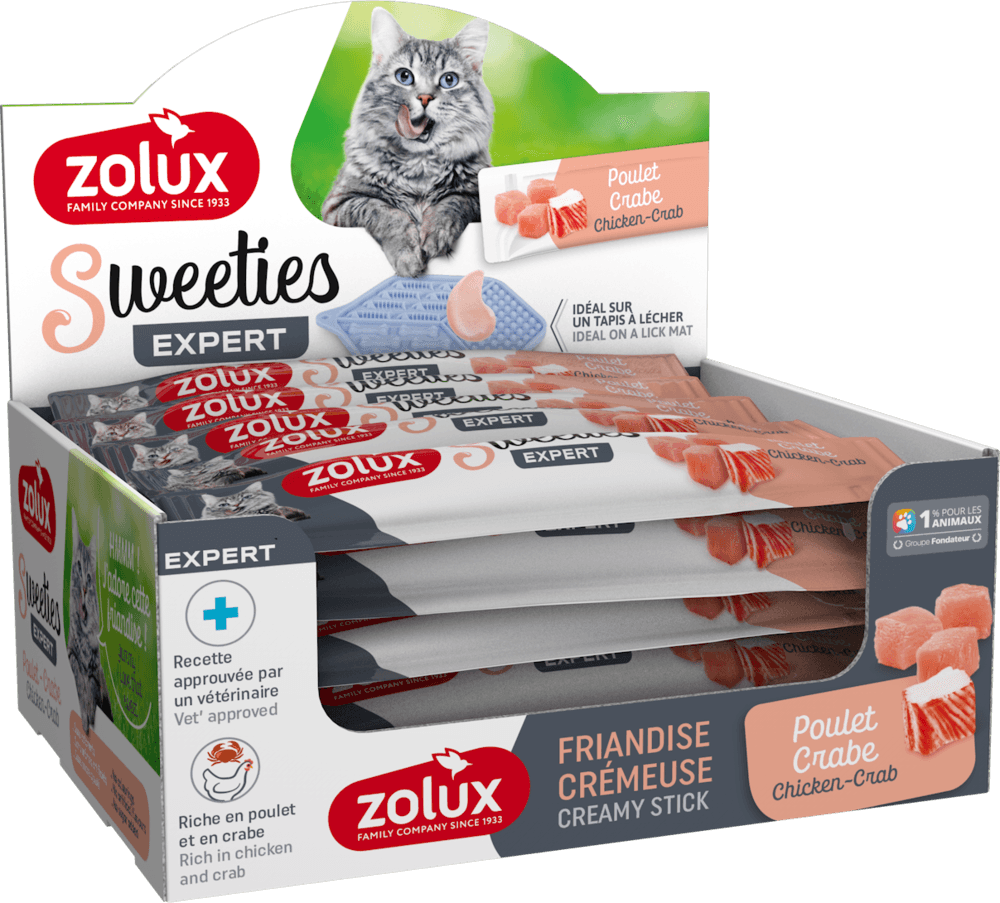 ZOLUX SWEETIES Cremesnack für Katzen mit Hähnchen und Krabben, 14 g – Bild 2