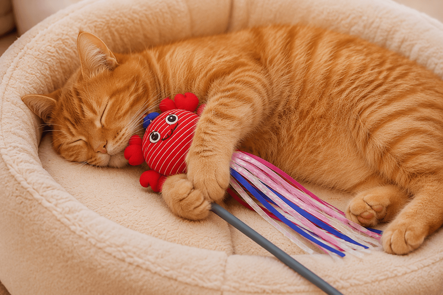 ZOLUX MALO Bewegliche Katzenspielangel mit Druckknopf, Krabbe, rot – Bild 5