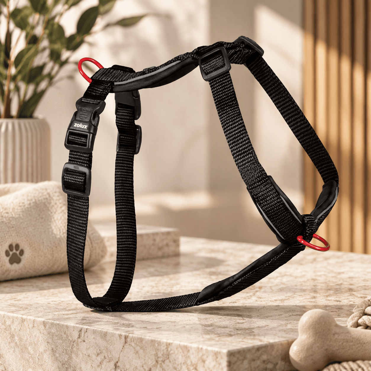 ZOLUX Premium-Nylon-Hundegeschirr, Größe L/XL, 65–97 cm, 25 mm, schwarz – Bild 3