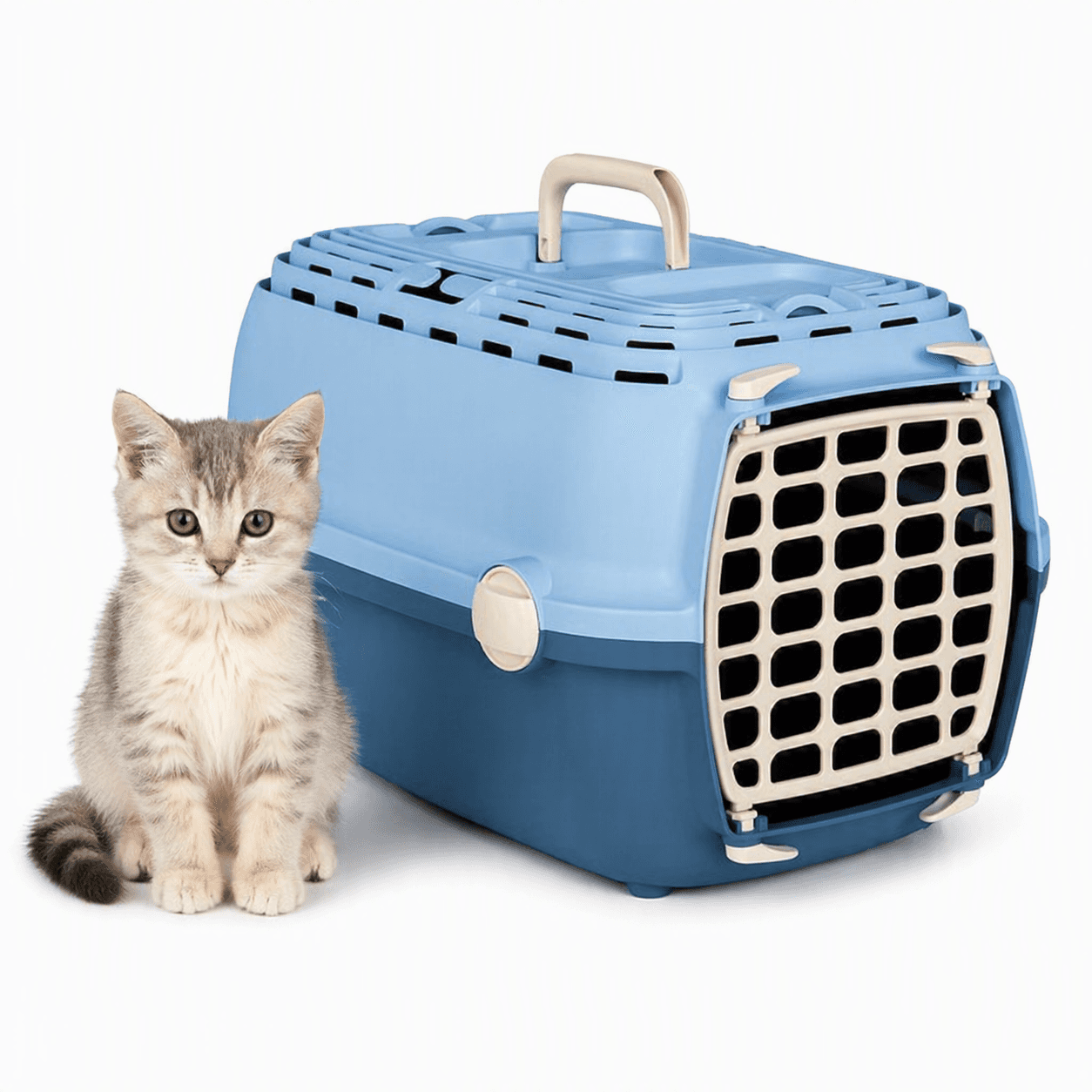 ZOLUX Transportbox für Hunde und Katzen bis 6 kg HORIZON 1, blaue Kunststofftür – Bild 1