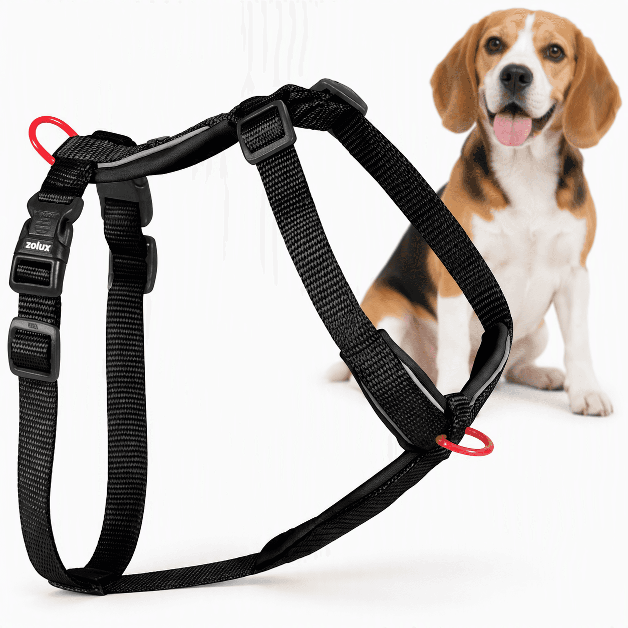 ZOLUX Premium-Nylon-Hundegeschirr, Größe M, 50–74 cm, 20 mm, schwarz – Bild 1