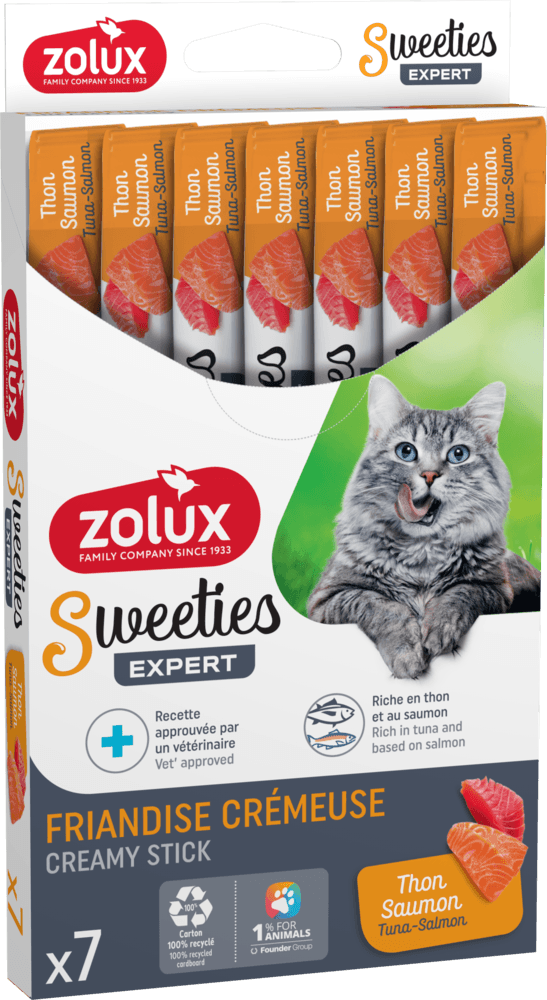ZOLUX SWEETIES Cremesnack für Katzen mit Thunfisch und Lachs, 14 g x 7 – Bild 2