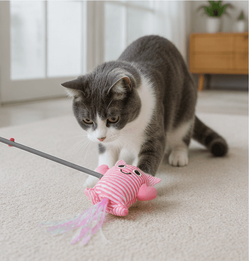 ZOLUX MALO Bewegliche Katzenspielangel mit Druckknopf, Languste, rosa – Bild 6