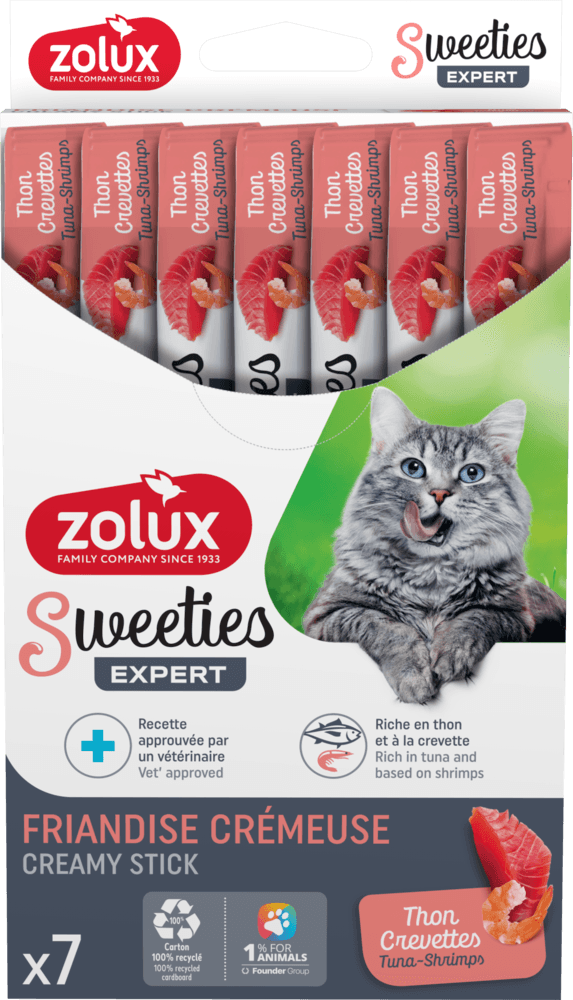 ZOLUX SWEETIES Cremesnack für Katzen mit Thunfisch und Garnelen, 14 g x 7 – Bild 1