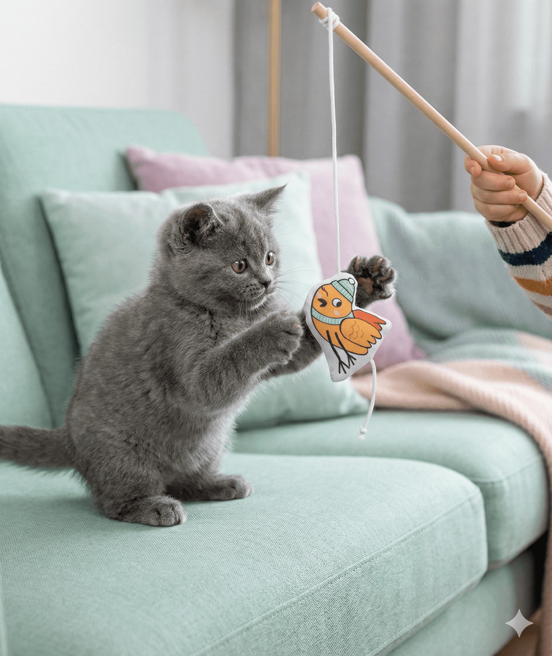 ZOLUX CHATOUILLE Bambus-Spielangel für Katzen mit Vogel mit Mütze, 48,8 cm – Bild 4