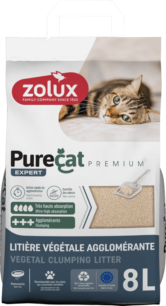 ZOLUX PURECAT Premium natürliche pflanzliche Klumpstreu, 8 l
