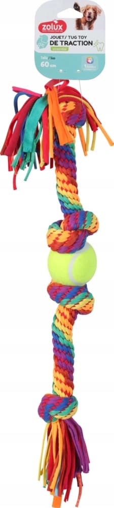 ZOLUX RAINBOW Seil-Zerrspielzeug für Hunde mit Tennisball, 60 cm