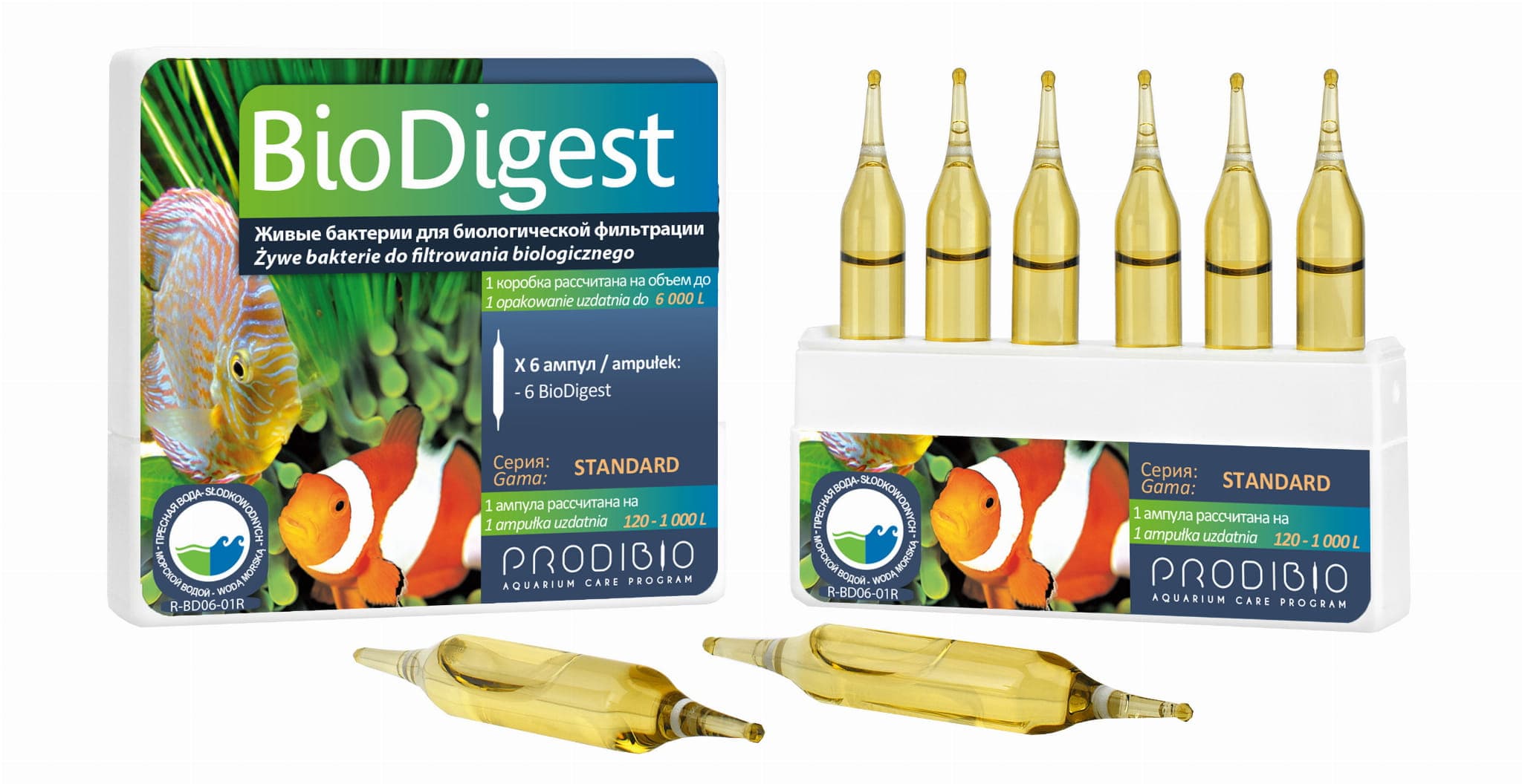 PRODIBIO BioDigest – 6 Ampullen – Reinigung für Süß- und Meerwasseraquarien