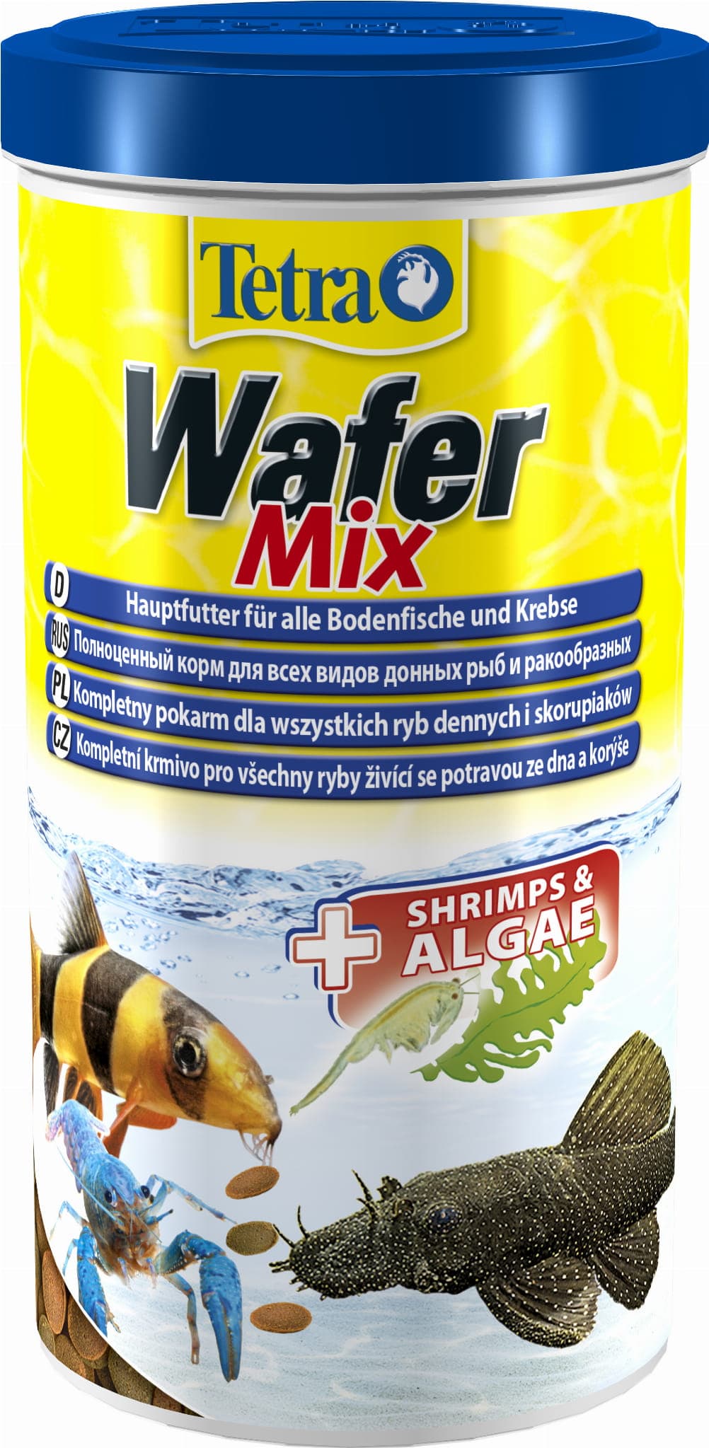 TetraWafer Mix - Hochwertiges, ausgewogenes Futter für Bodenfische und Krebstiere. Garnelen für gesundes Wachstum, Spirulina für mehr Abwehrkräfte, dank der festen Konsistenz verursachen die Waffeln keine Wassertrübung.