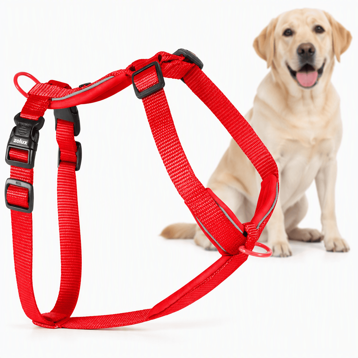 ZOLUX Premium-Nylon-Hundegeschirr, Größe L/XL, 65–97 cm, 25 mm, rot
