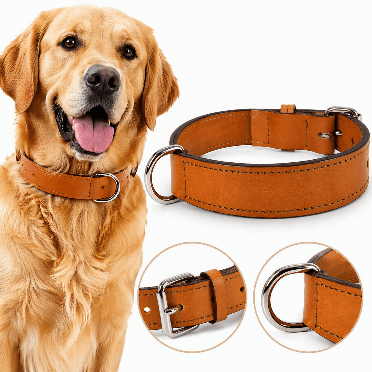 ZOLUX Verstärktes Hundehalsband aus Doppel-Leder, 75 cm, natur