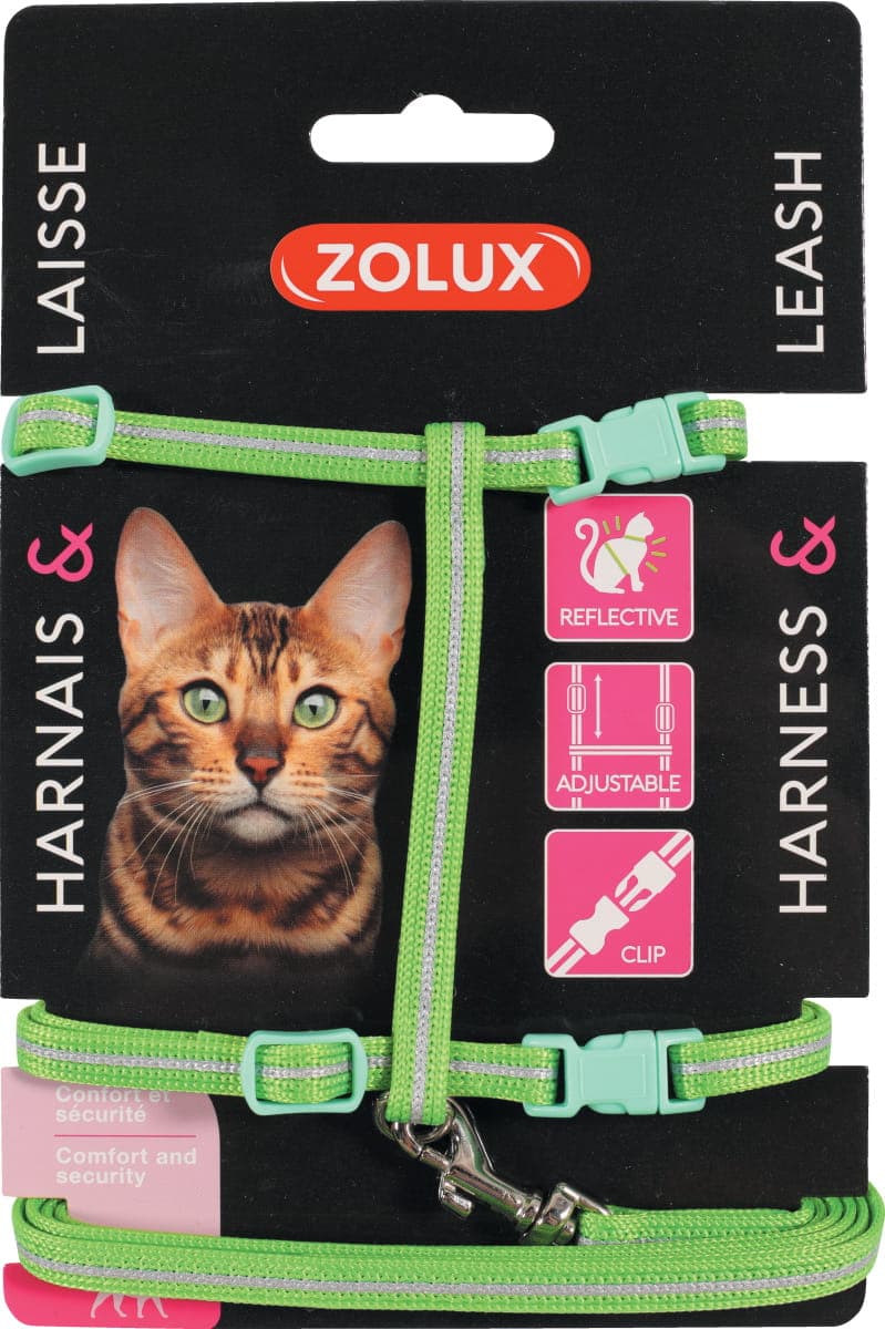 ZOLUX Spazier-Set für Katzen – Leine und Geschirr, Farbe Grün