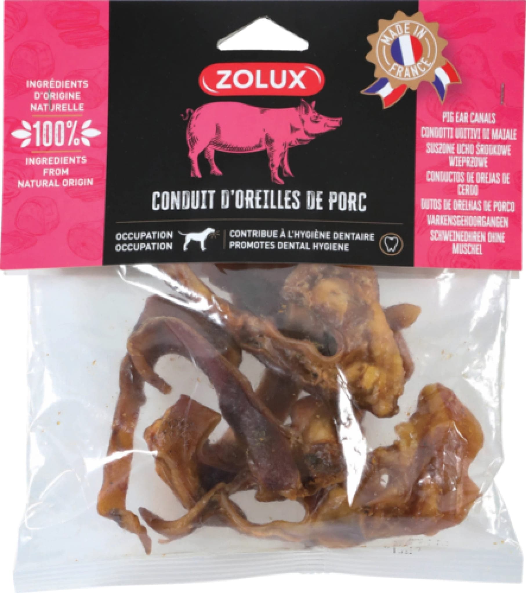 ZOLUX Natürliche Leckerei für Hunde Schweineohr Stücke 150 g