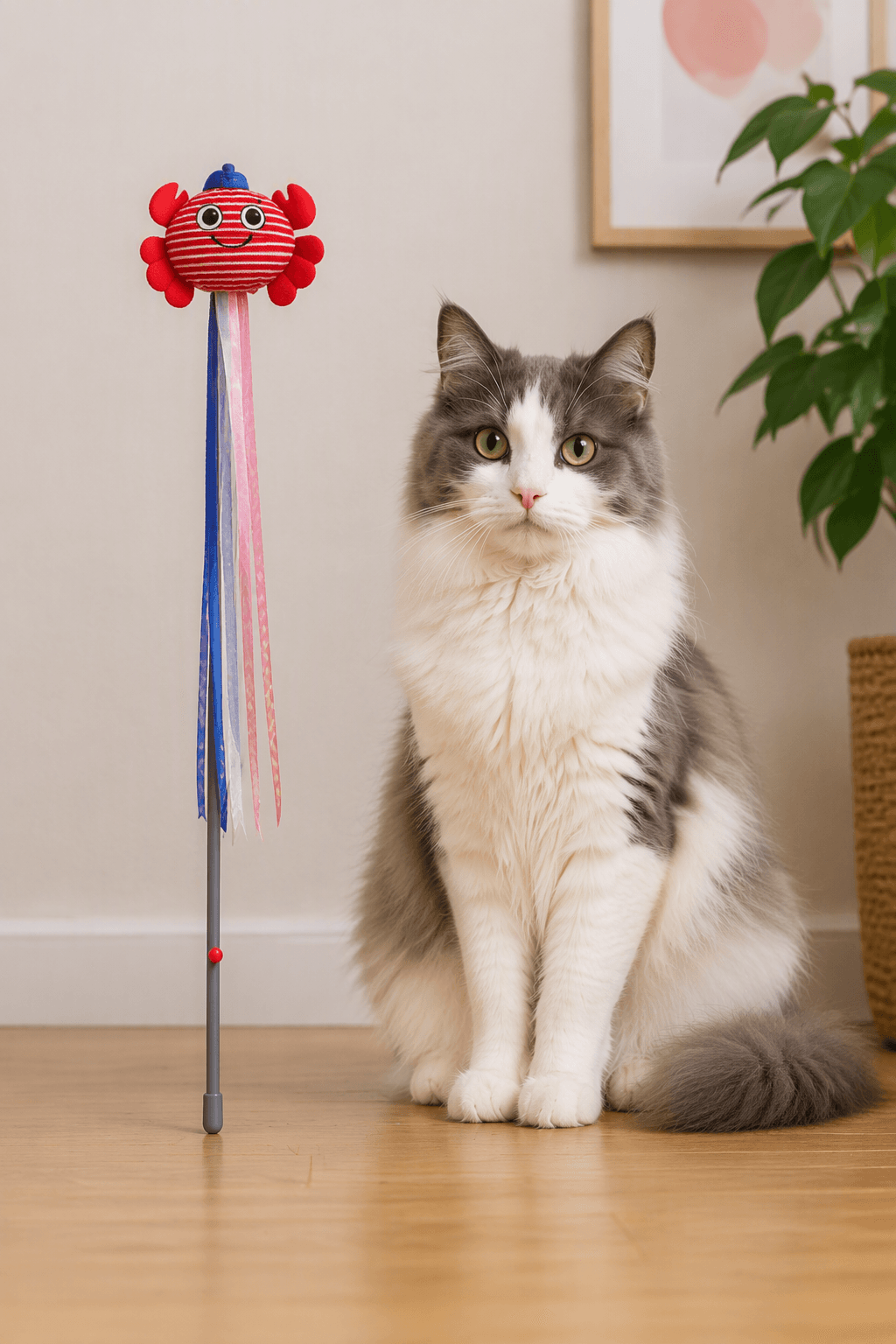 ZOLUX MALO Bewegliche Katzenspielangel mit Druckknopf, Krabbe, rot – Bild 3