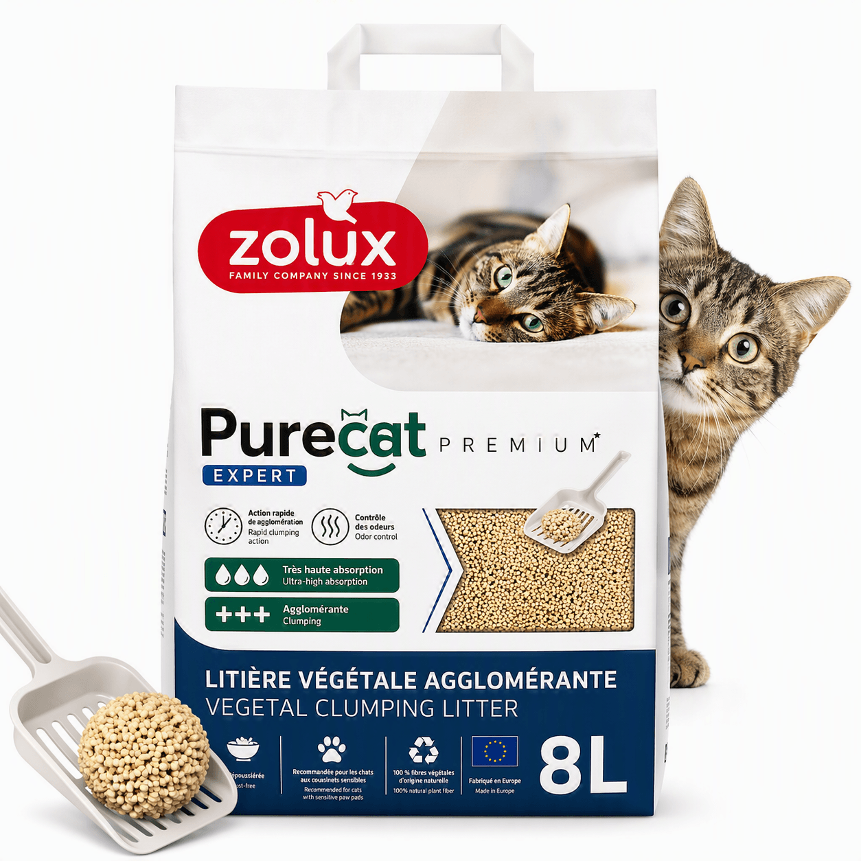 ZOLUX PURECAT Premium natürliche pflanzliche Klumpstreu, 8 l – Bild 1