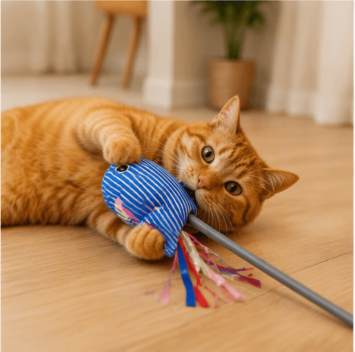 ZOLUX MALO Bewegliche Katzenspielangel mit Druckknopf, Wal, blau – Bild 8