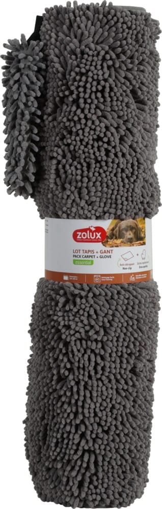 ZOLUX Mikrofaser-Handtuchmatte mit Handschuh zum Trocknen von Hunden, 120 × 80 cm, grau – Bild 4